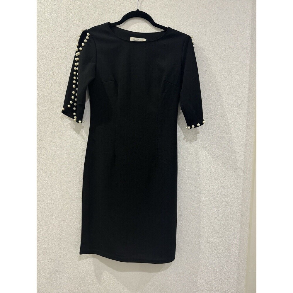 Geilihamai Long Sleeve Black Dress Size S Stretchy pearly Bead Detail